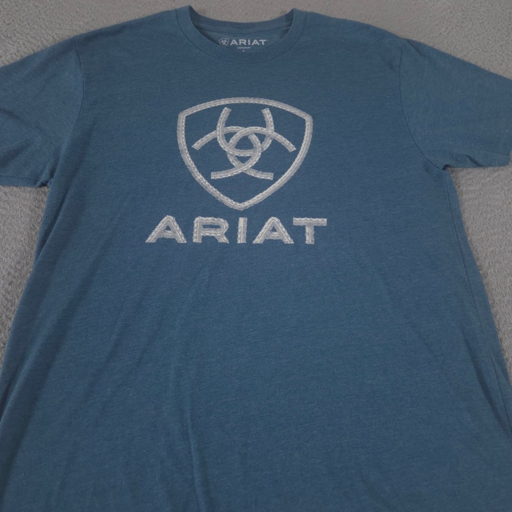 Ariat Shirt Mens Large Blue Graphic Logo Cotton Blend Western Workwear Tee Top